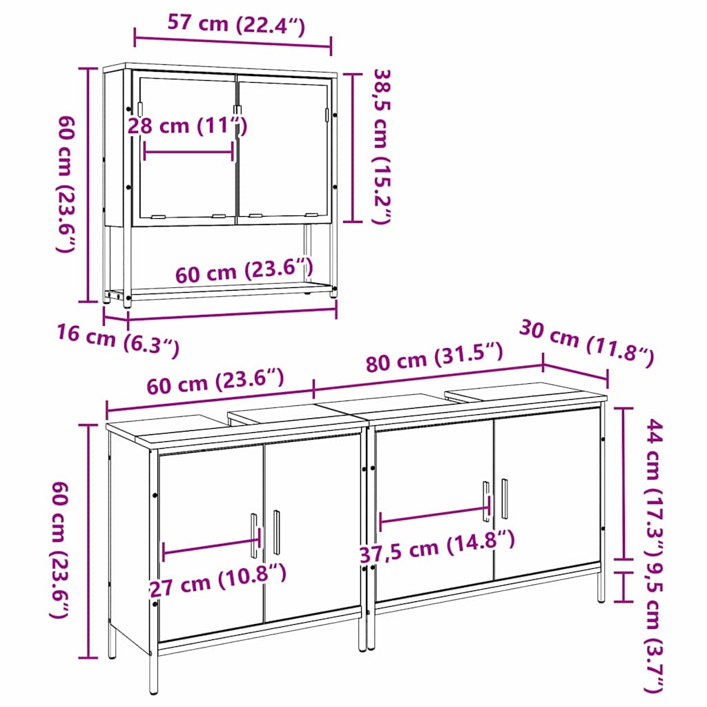 Badeværelsesmøbel Sæt Med Opbevaring 3 Pcs Brun 80 X 30 X 44 Cm - Billede 11
