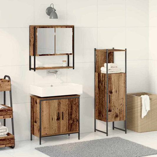 Badeværelsesmøbel Sæt Med Dør 3 Pcs Brun 33 X 33 X 102,5 Cm - Hovedbillede