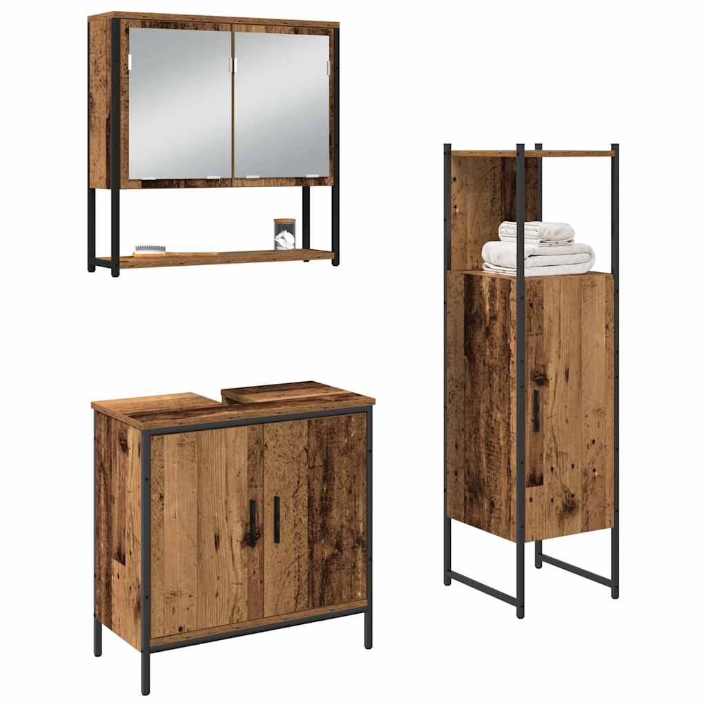 Badeværelsesmøbel Sæt Med Dør 3 Pcs Brun 33 X 33 X 102,5 Cm - Billede 3