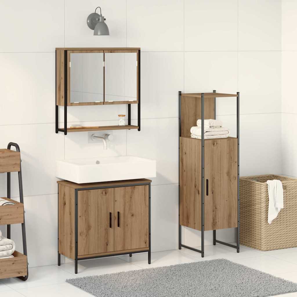 Badeværelsesmøbel Sæt Med Dør 3 Pcs Brun 33 X 33 X 102,5 Cm - Hovedbillede
