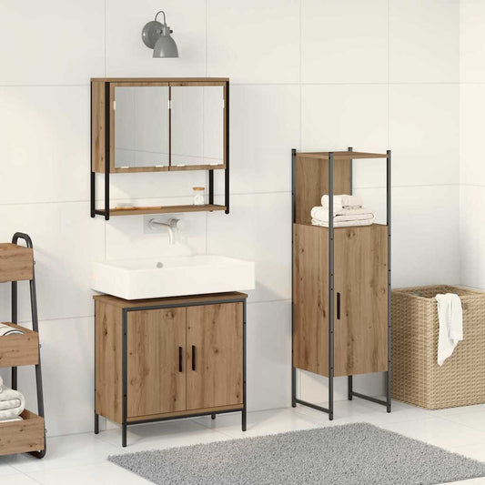 Badeværelsesmøbel Sæt Med Dør 3 Pcs Brun 33 X 33 X 102,5 Cm - Hovedbillede