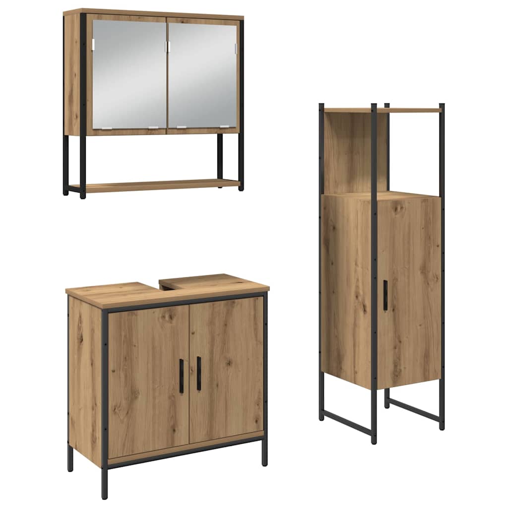 Badeværelsesmøbel Sæt Med Dør 3 Pcs Brun 33 X 33 X 102,5 Cm - Billede 2
