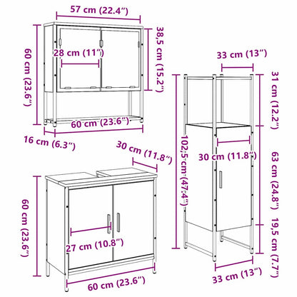 Badeværelsesmøbel Sæt Med Dør 3 Pcs Brun 33 X 33 X 102,5 Cm - Billede 11