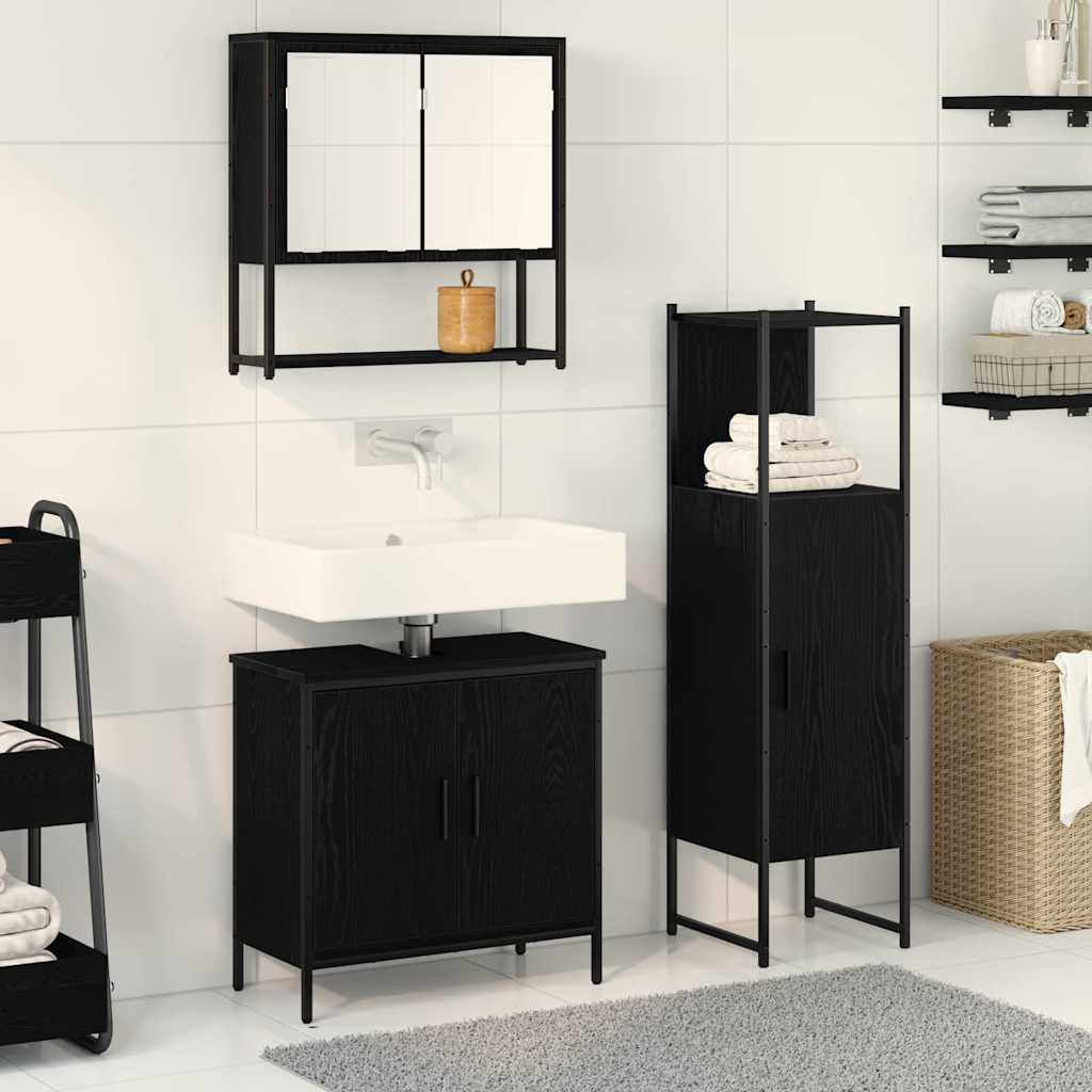 Badeværelsesmøbel Sæt Med Dør 3 Pcs Sort 33 X 33 X 102,5 Cm - Hovedbillede