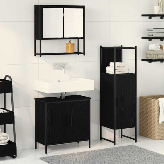 Badeværelsesmøbel Sæt Med Dør 3 Pcs Sort 33 X 33 X 102,5 Cm - Hovedbillede