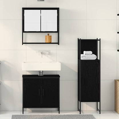 Badeværelsesmøbel Sæt Med Dør 3 Pcs Sort 33 X 33 X 102,5 Cm - Billede 4
