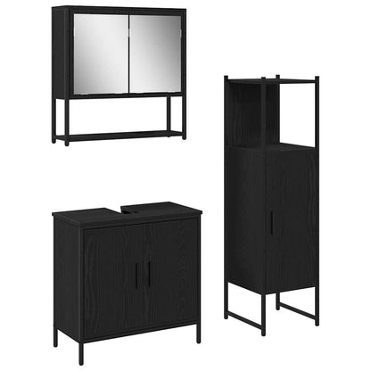 Badeværelsesmøbel Sæt Med Dør 3 Pcs Sort 33 X 33 X 102,5 Cm - Billede 2