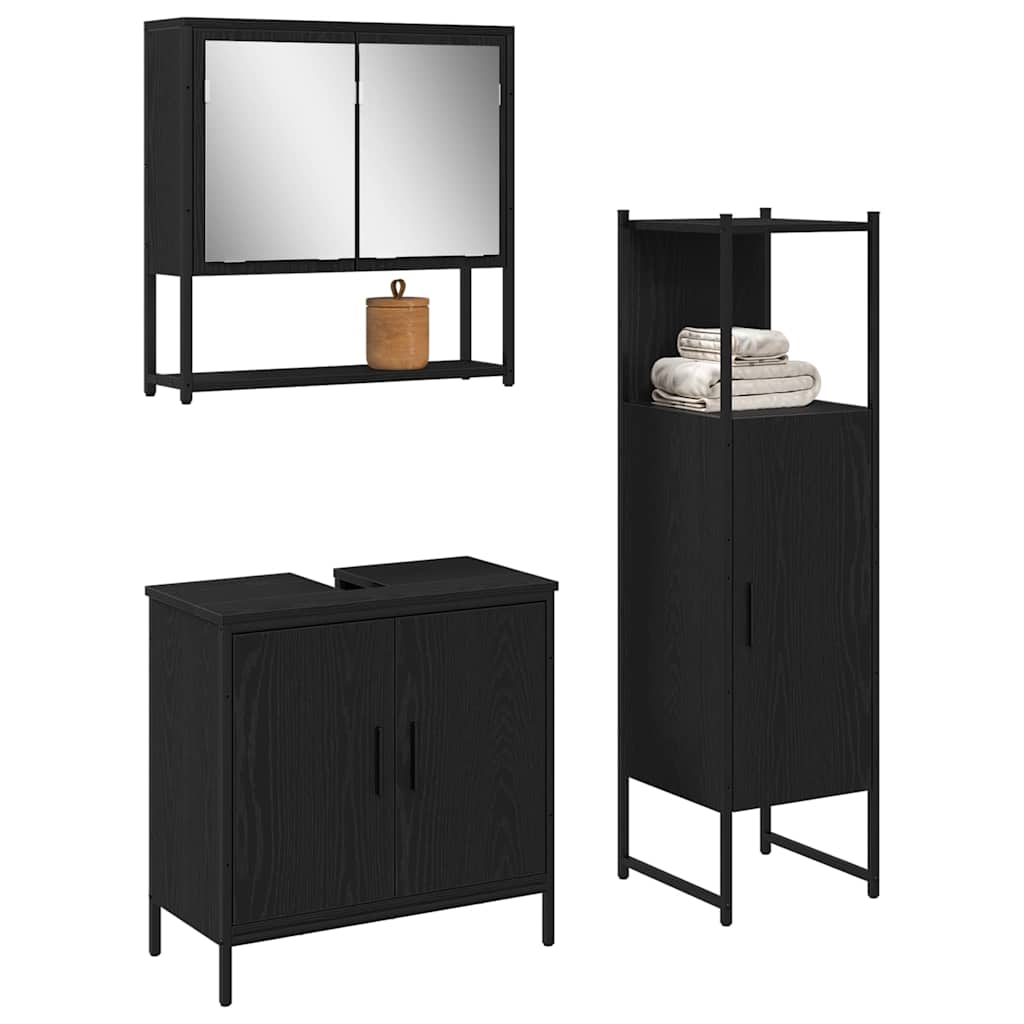 Badeværelsesmøbel Sæt Med Dør 3 Pcs Sort 33 X 33 X 102,5 Cm - Billede 3