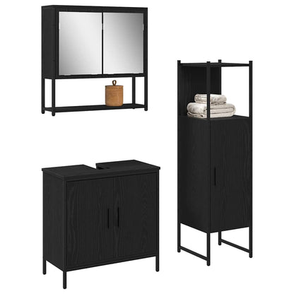 Badeværelsesmøbel Sæt Med Dør 3 Pcs Sort 33 X 33 X 102,5 Cm - Billede 3