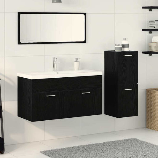 Badeværelsessæt 4 Pcs Sort Eg 91 X 39,5 X 46 Cm Konstrueret Træ - Hovedbillede