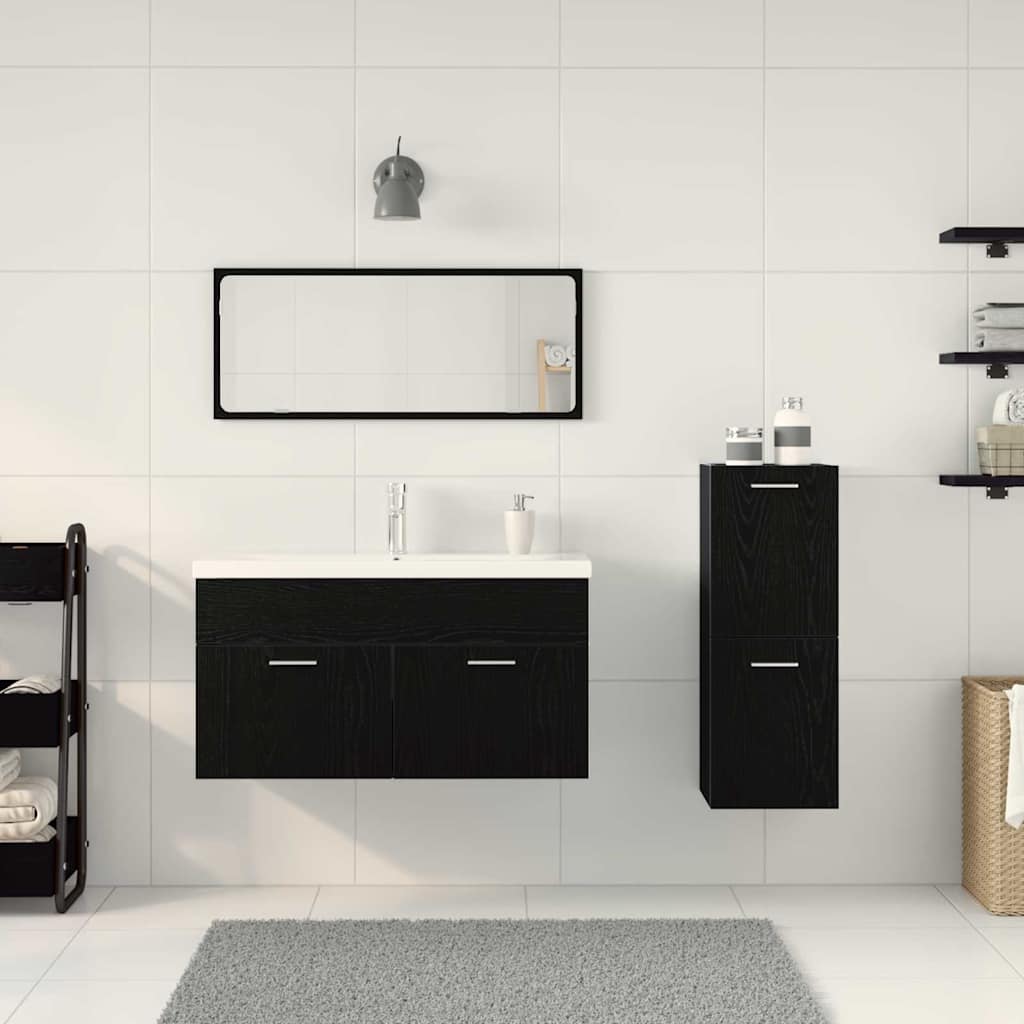 Badeværelsessæt 4 Pcs Sort Eg 91 X 39,5 X 46 Cm Konstrueret Træ - Billede 4