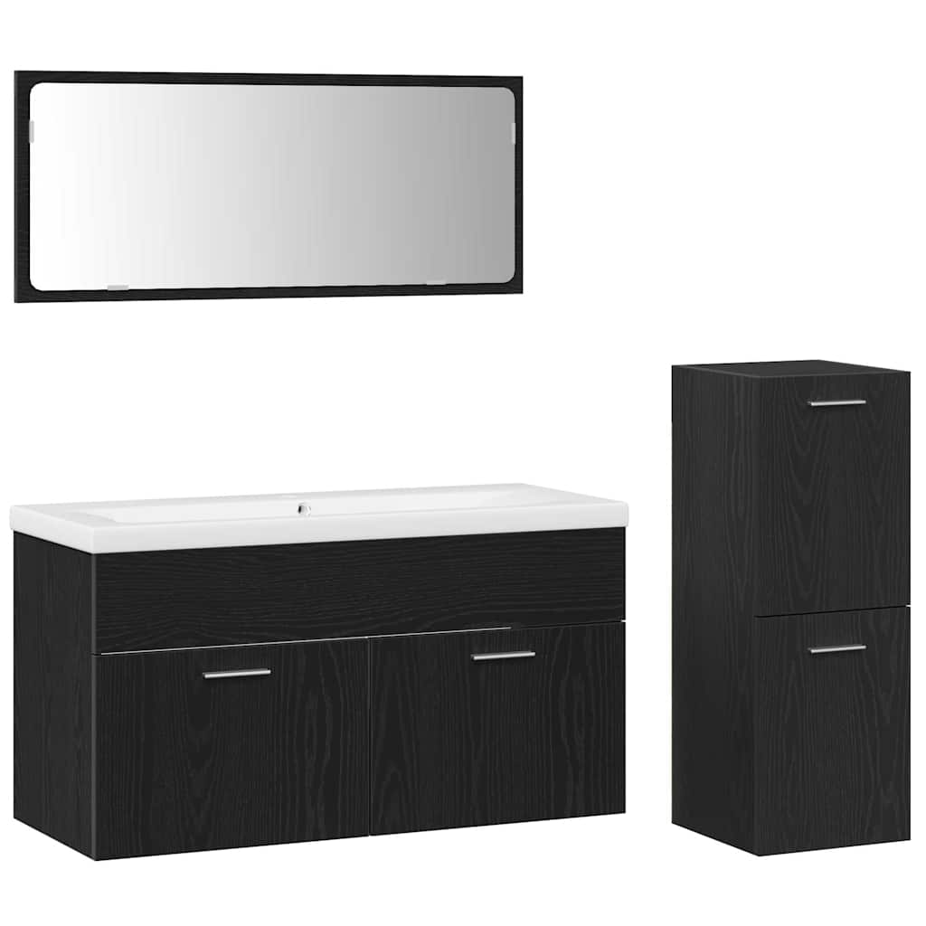 Badeværelsessæt 4 Pcs Sort Eg 91 X 39,5 X 46 Cm Konstrueret Træ - Billede 2