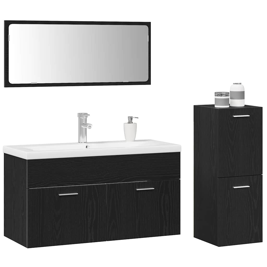 Badeværelsessæt 4 Pcs Sort Eg 91 X 39,5 X 46 Cm Konstrueret Træ - Billede 3