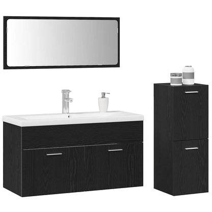 Badeværelsessæt 4 Pcs Sort Eg 91 X 39,5 X 46 Cm Konstrueret Træ - Billede 3