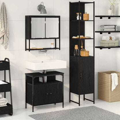 Badeværelsesmøbel Sæt Med Dør 3 Pcs Sort Eg 33 X 33 X 185.5 Cm - Hovedbillede
