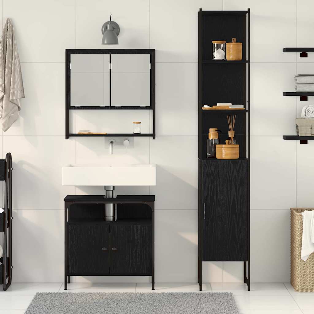 Badeværelsesmøbel Sæt Med Dør 3 Pcs Sort Eg 33 X 33 X 185.5 Cm - Billede 4