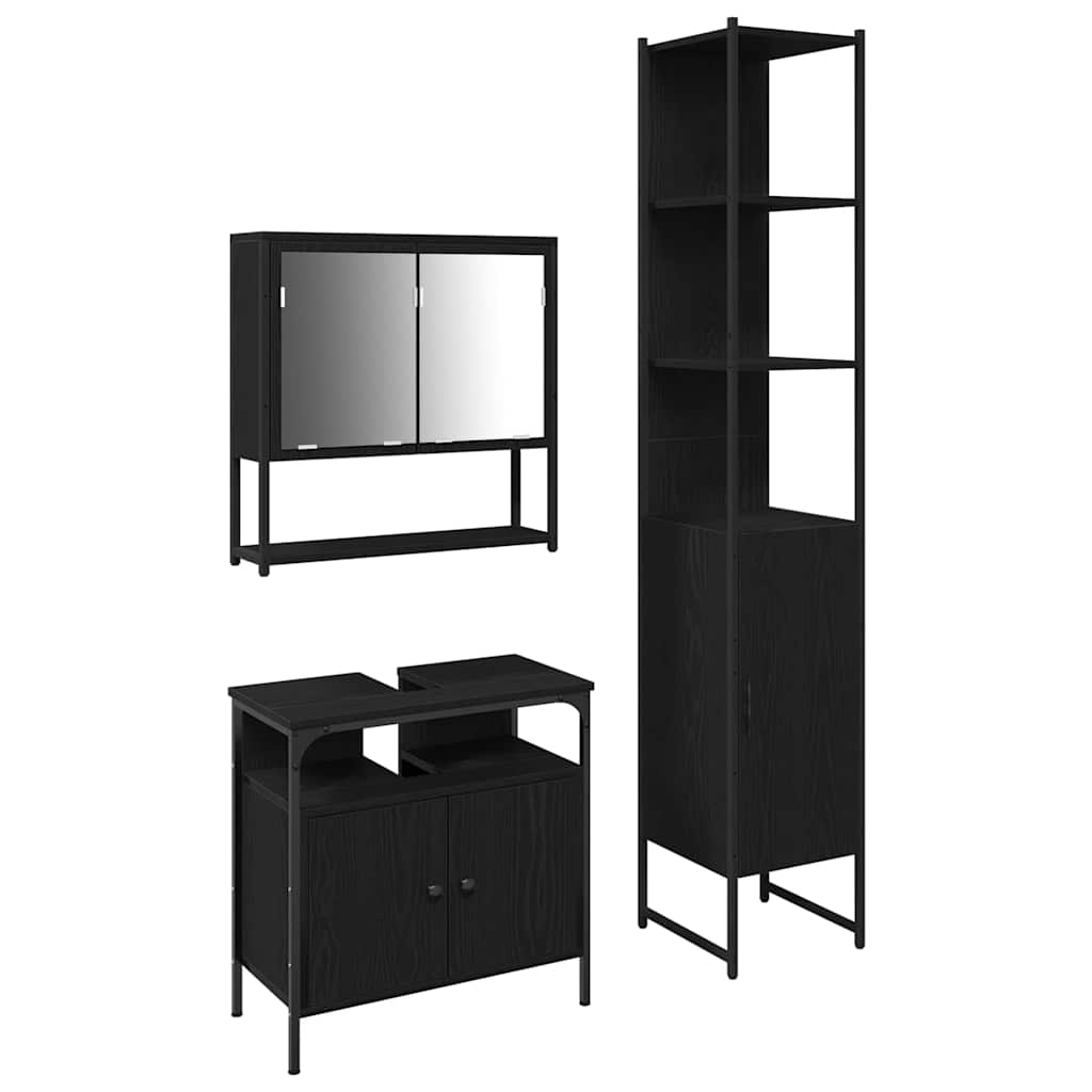 Badeværelsesmøbel Sæt Med Dør 3 Pcs Sort Eg 33 X 33 X 185.5 Cm - Billede 2