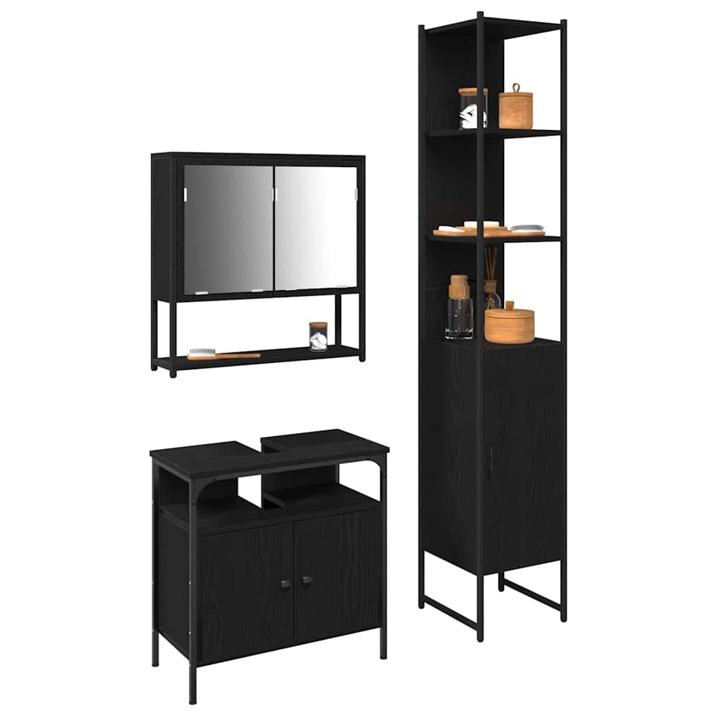 Badeværelsesmøbel Sæt Med Dør 3 Pcs Sort Eg 33 X 33 X 185.5 Cm - Billede 3