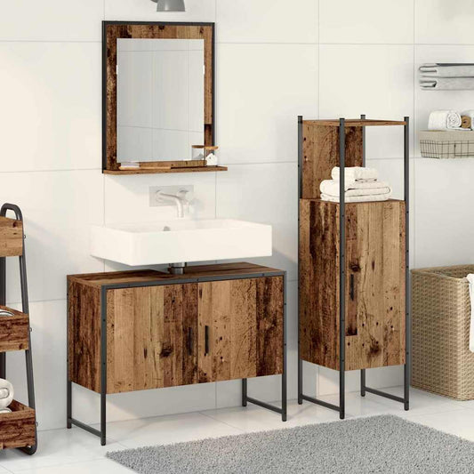 Badeværelsesmøbel Sæt Med Dør 3 Pcs Brun 33 X 33 X 102,5 Cm - Hovedbillede