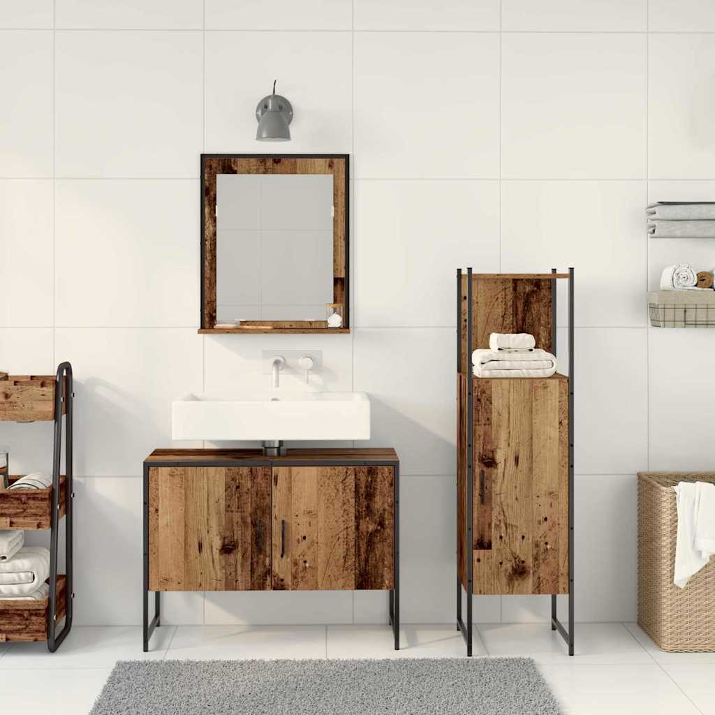 Badeværelsesmøbel Sæt Med Dør 3 Pcs Brun 33 X 33 X 102,5 Cm - Billede 4