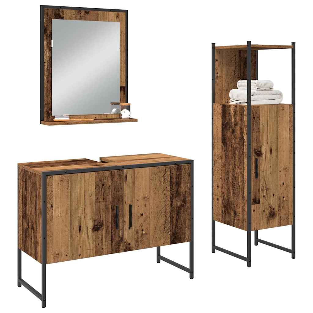 Badeværelsesmøbel Sæt Med Dør 3 Pcs Brun 33 X 33 X 102,5 Cm - Billede 3
