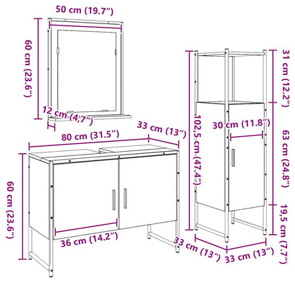 Badeværelsesmøbel Sæt Med Dør 3 Pcs Brun 33 X 33 X 102,5 Cm - Billede 11