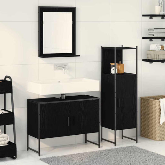Badeværelsesmøbel Sæt Med Dør 3 Pcs Sort 33 X 33 X 102,5 Cm - Hovedbillede