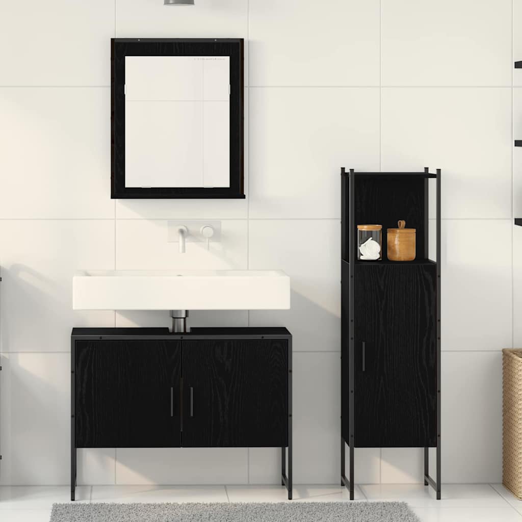 Badeværelsesmøbel Sæt Med Dør 3 Pcs Sort 33 X 33 X 102,5 Cm - Billede 4