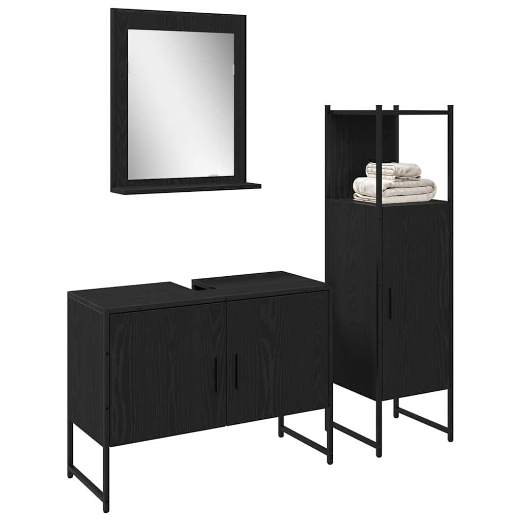 Badeværelsesmøbel Sæt Med Dør 3 Pcs Sort 33 X 33 X 102,5 Cm - Billede 3