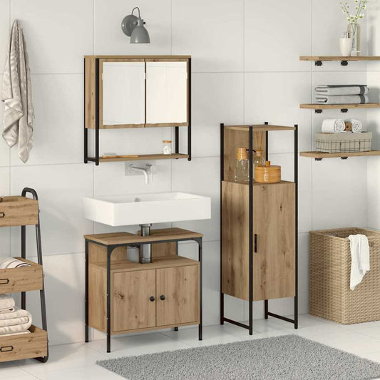 Badeværelsesmøbel Sæt Med Dør 3 Pcs Brun 33 X 33 X 120,5 Cm - Hovedbillede
