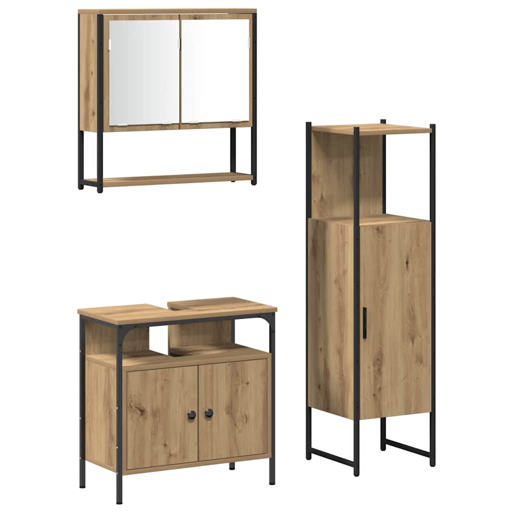 Badeværelsesmøbel Sæt Med Dør 3 Pcs Brun 33 X 33 X 120,5 Cm - Billede 2
