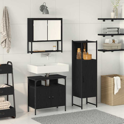 Badeværelsesmøbel Sæt Med Dør 3 Pcs Sort 33 X 33 X 120,5 Cm - Hovedbillede