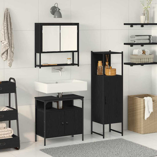 Badeværelsesmøbel Sæt Med Dør 3 Pcs Sort 33 X 33 X 120,5 Cm - Hovedbillede
