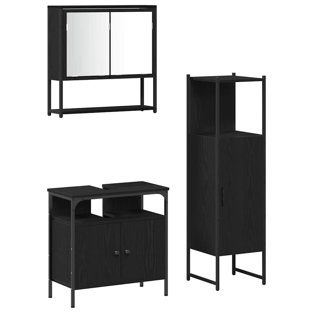 Badeværelsesmøbel Sæt Med Dør 3 Pcs Sort 33 X 33 X 120,5 Cm - Billede 2