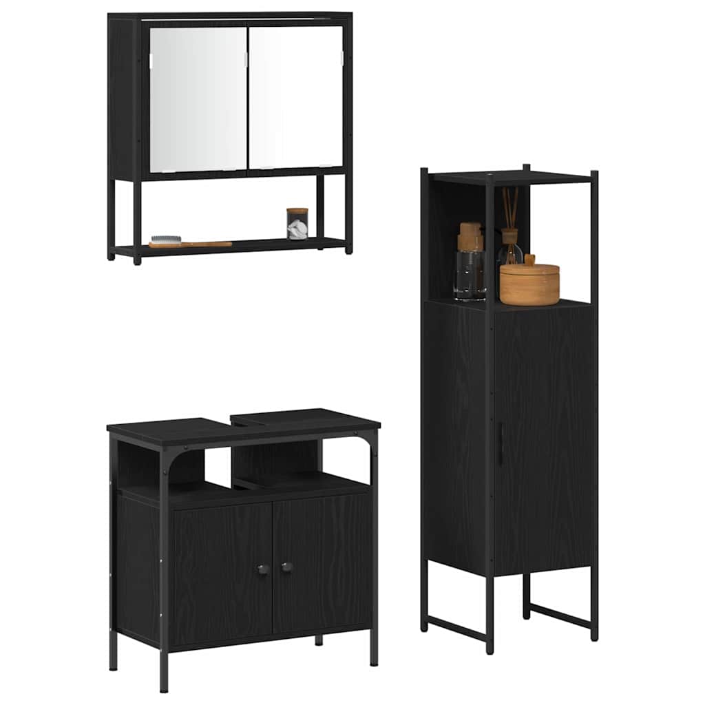 Badeværelsesmøbel Sæt Med Dør 3 Pcs Sort 33 X 33 X 120,5 Cm - Billede 3