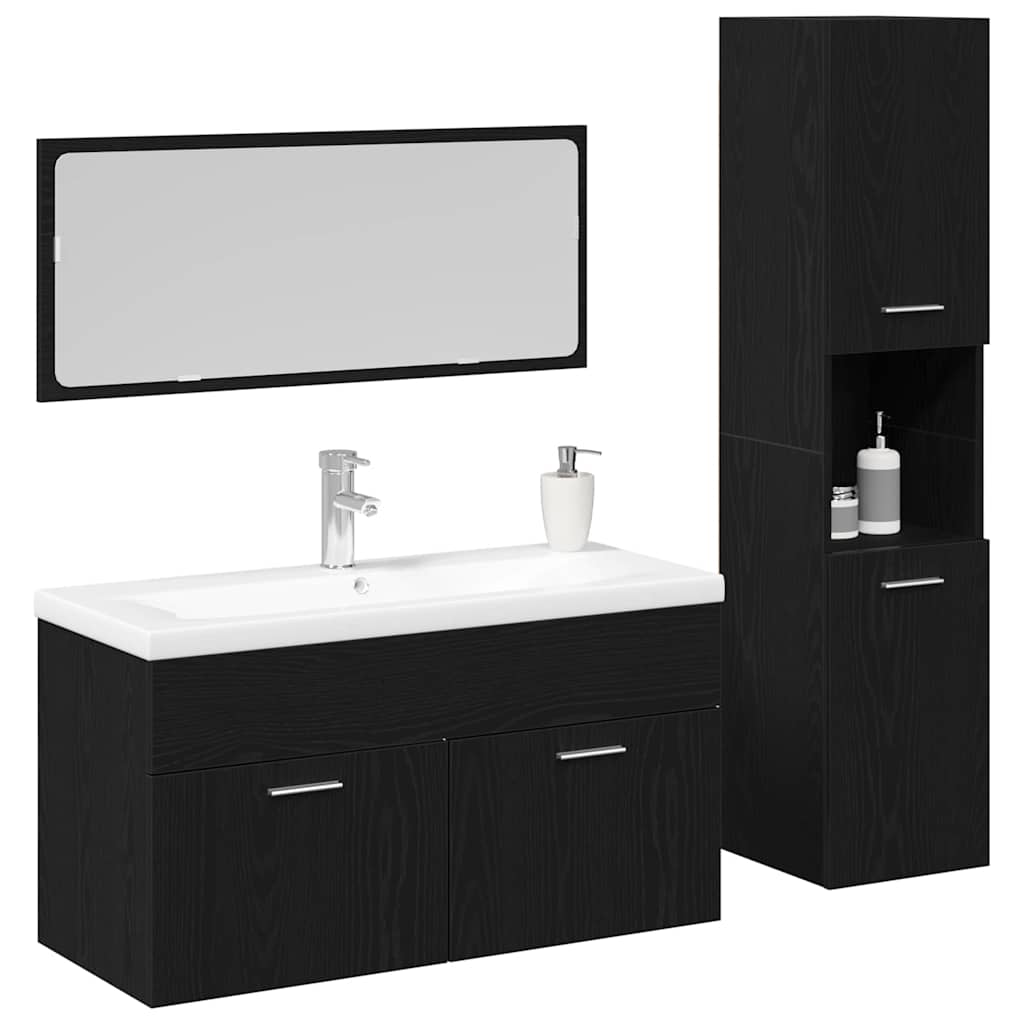 Badeværelsesmøbel Sæt Med Dør 2 Pcs Sort Eg 90 X 38.5 X 46 Cm - Billede 2