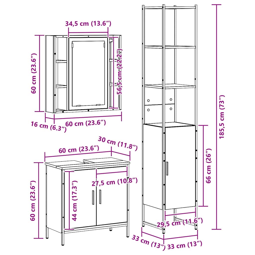 Badeværelsesvaske 3 Stk. 33 X 33 X 185,5 Cm - Billede 14
