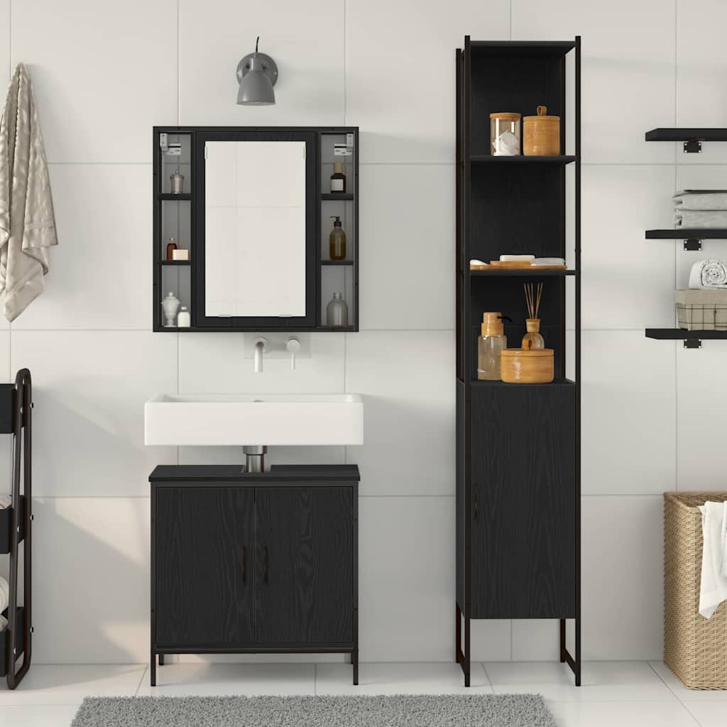 Badeværelsesvaske Sort 33 X 33 X 185.5 Cm Konstrueret Træ - Billede 4