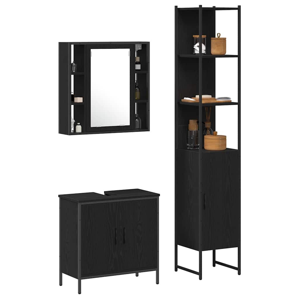 Badeværelsesvaske Sort 33 X 33 X 185.5 Cm Konstrueret Træ - Billede 3