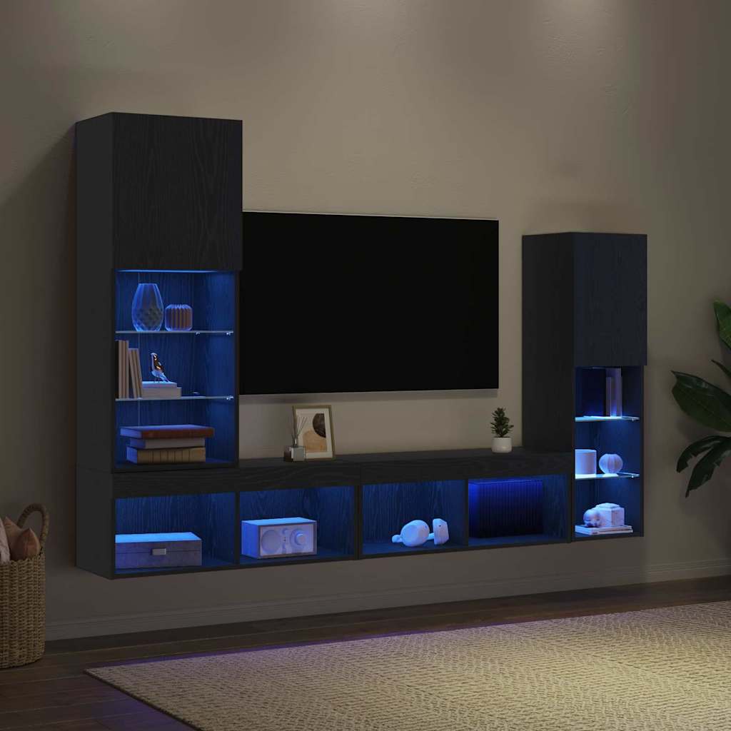 Tv-skab 4 Pcs Sort Eg 40.5 X 30 X 102 Cm Konstrueret Træ - Billede 5