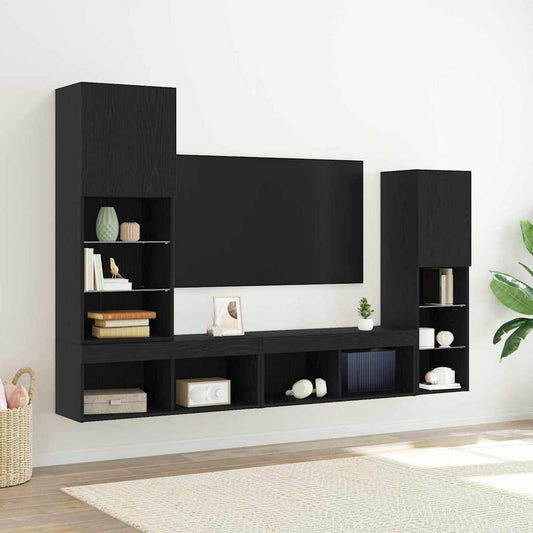 Tv-skab 4 Pcs Sort Eg 40.5 X 30 X 102 Cm Konstrueret Træ - Hovedbillede