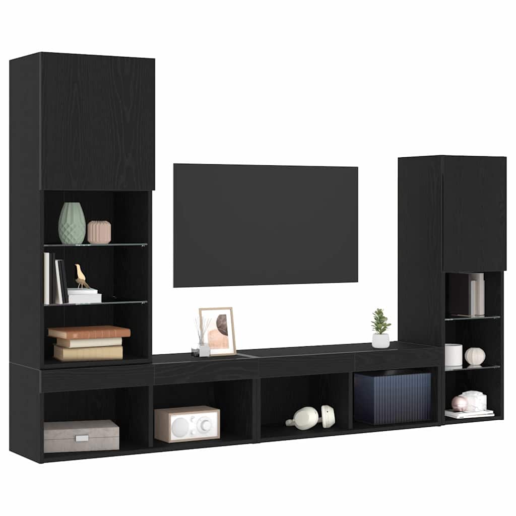 Tv-skab 4 Pcs Sort Eg 40.5 X 30 X 102 Cm Konstrueret Træ - Billede 3