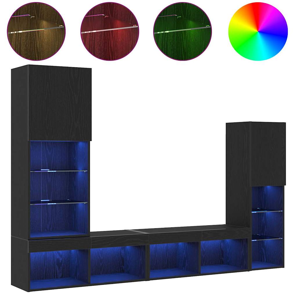 Tv-skab 4 Pcs Sort Eg 40.5 X 30 X 102 Cm Konstrueret Træ - Billede 4