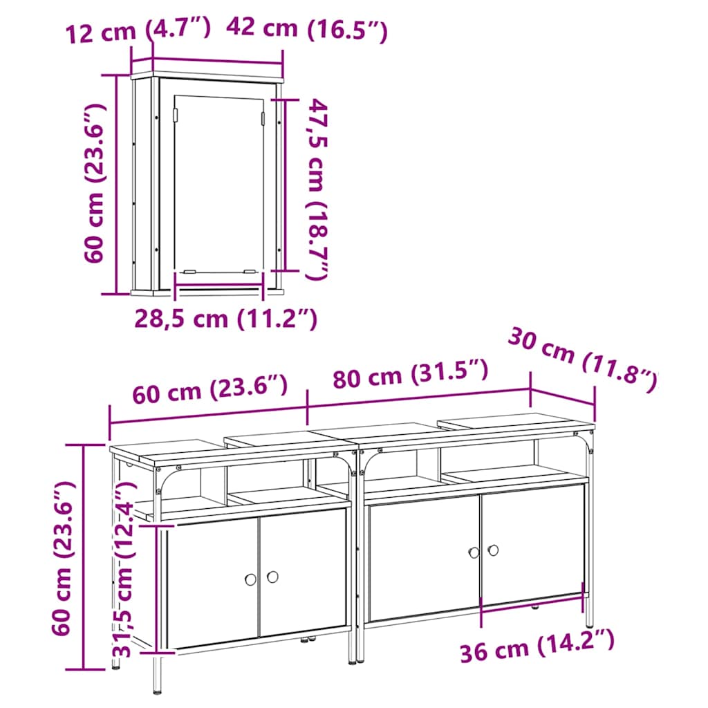 Badeværelsesvaske 3 Stk. 80 X 30 X 60 Cm Konstrueret Træ - Billede 16