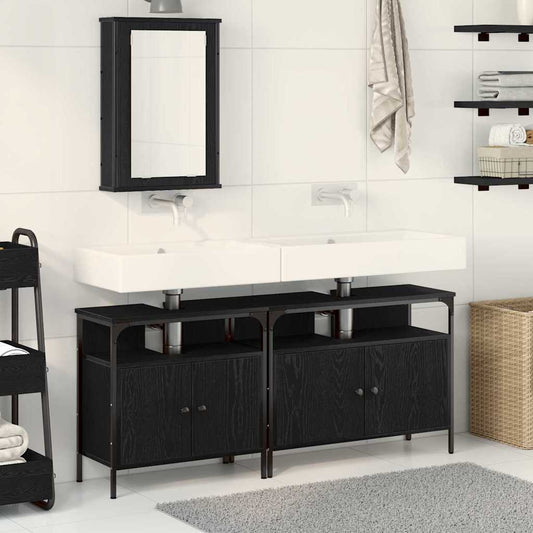 Badeværelsesvaske 3 Pcs Sort 80 X 30 X 60 Cm Konstrueret Træ - Hovedbillede