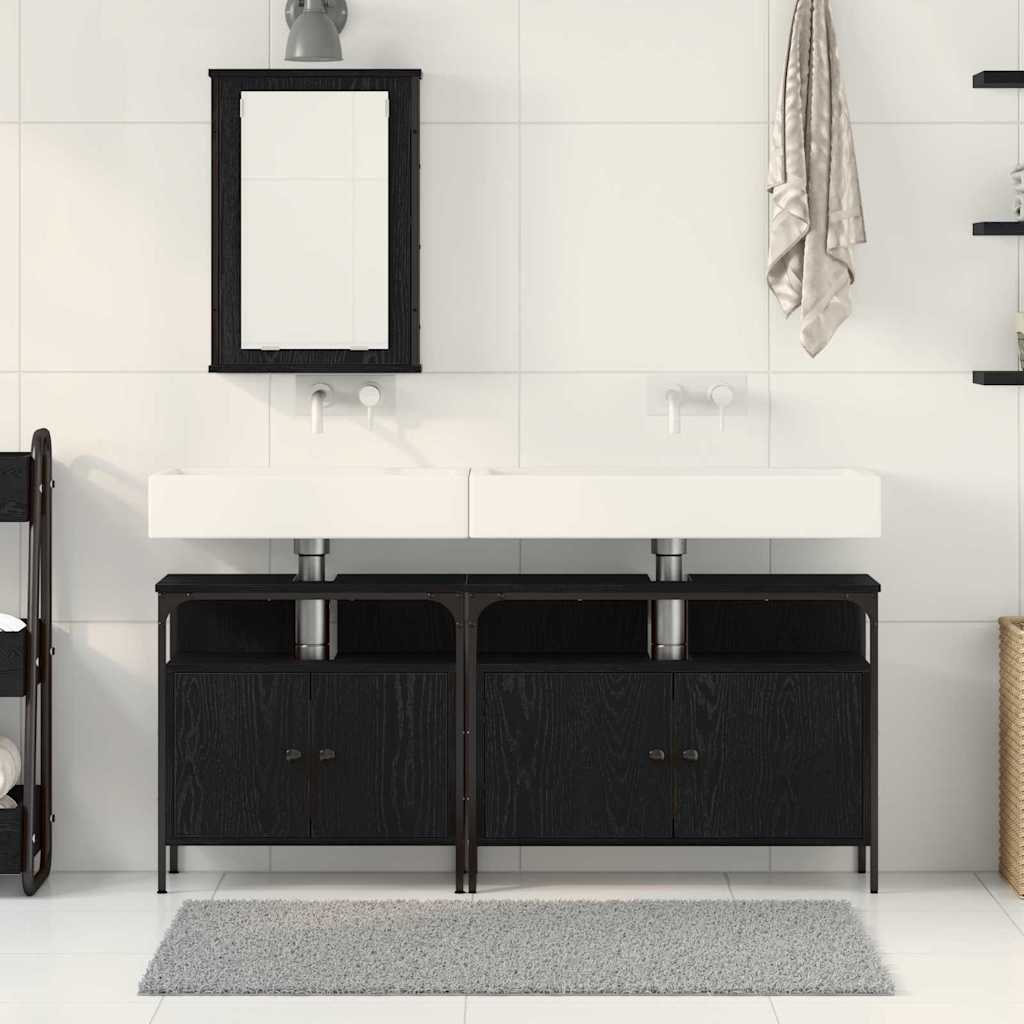 Badeværelsesvaske 3 Pcs Sort 80 X 30 X 60 Cm Konstrueret Træ - Billede 4