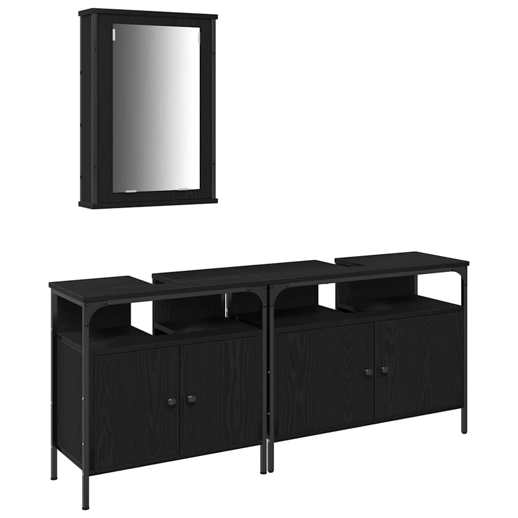 Badeværelsesvaske 3 Pcs Sort 80 X 30 X 60 Cm Konstrueret Træ - Billede 2