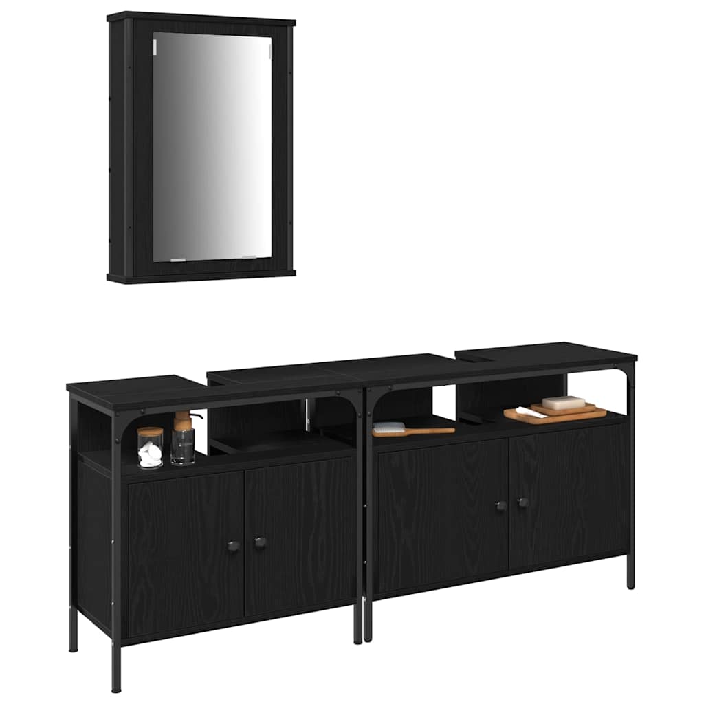 Badeværelsesvaske 3 Pcs Sort 80 X 30 X 60 Cm Konstrueret Træ - Billede 3