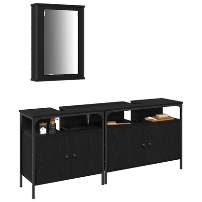 Badeværelsesvaske 3 Pcs Sort 80 X 30 X 60 Cm Konstrueret Træ - Billede 3