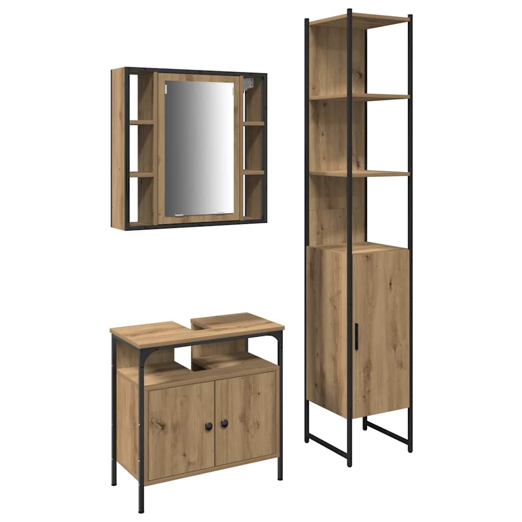 Badeværelsesskabsæt Med Dør 3 Pcs Artisan Eg 33 X 33 X 185.5 Cm - Billede 2